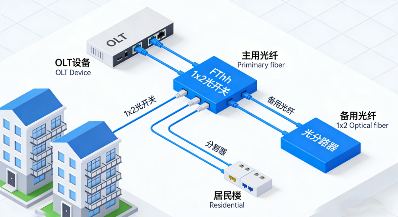 光开关-FTTH自动保护倒换系统架构图 光开关-FTTH自动保护倒换系统架构图